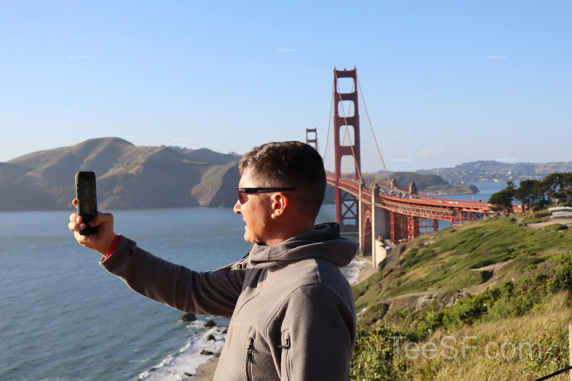 golden Gate Bridge Overlook Selfie during a Stripe Sessions 2026 visit in San Francisco.